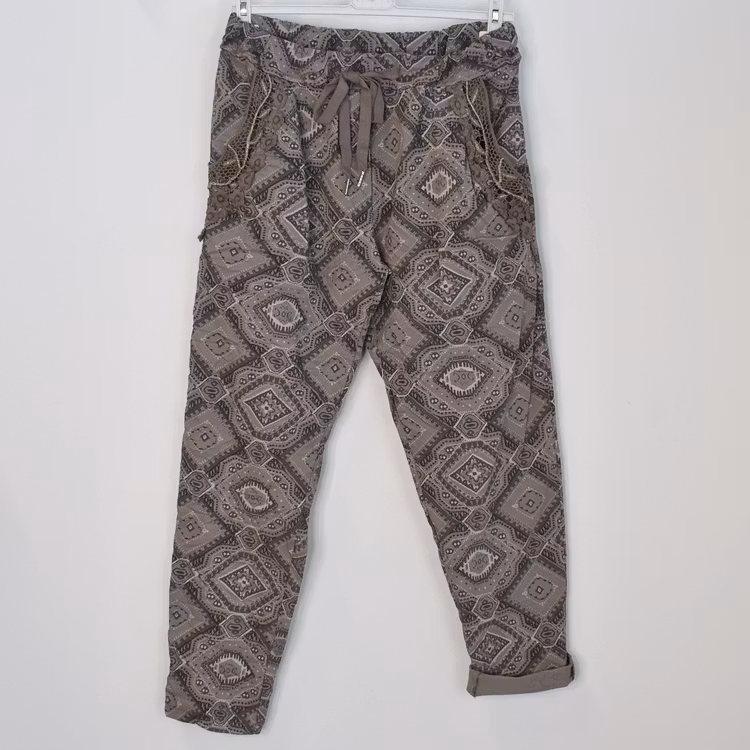 Mönstrad Byxa Med Spets TAUPE