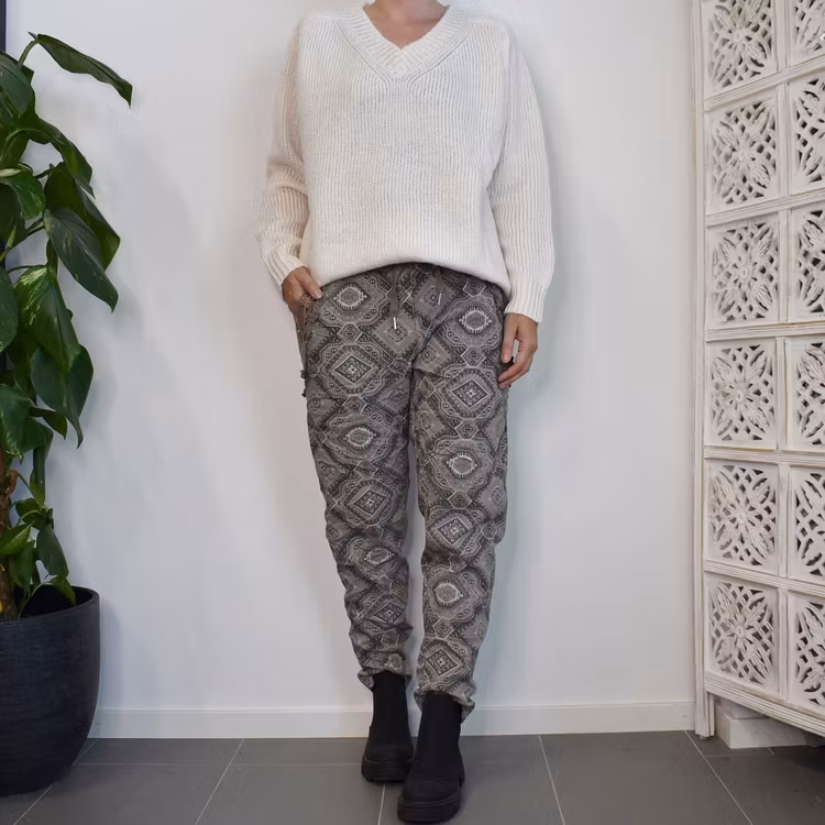 Mönstrad Byxa Med Spets TAUPE