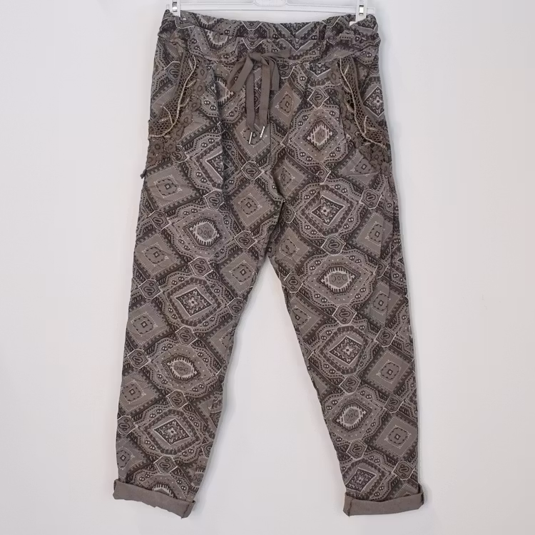 Mönstrad Byxa Med Spets TAUPE