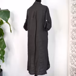 Lång Linneskjorta med fickor ANTRACIT