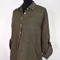 Kort skjortklänning i linne MÖRK KAKI