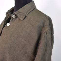 Kort skjortklänning i linne MÖRK KAKI