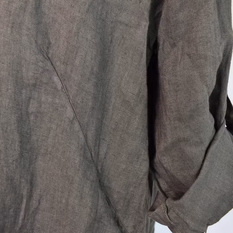 Kort skjortklänning i linne MÖRK KAKI