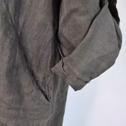 Kort skjortklänning i linne MÖRK KAKI