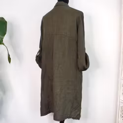 Kort skjortklänning i linne MÖRK KAKI