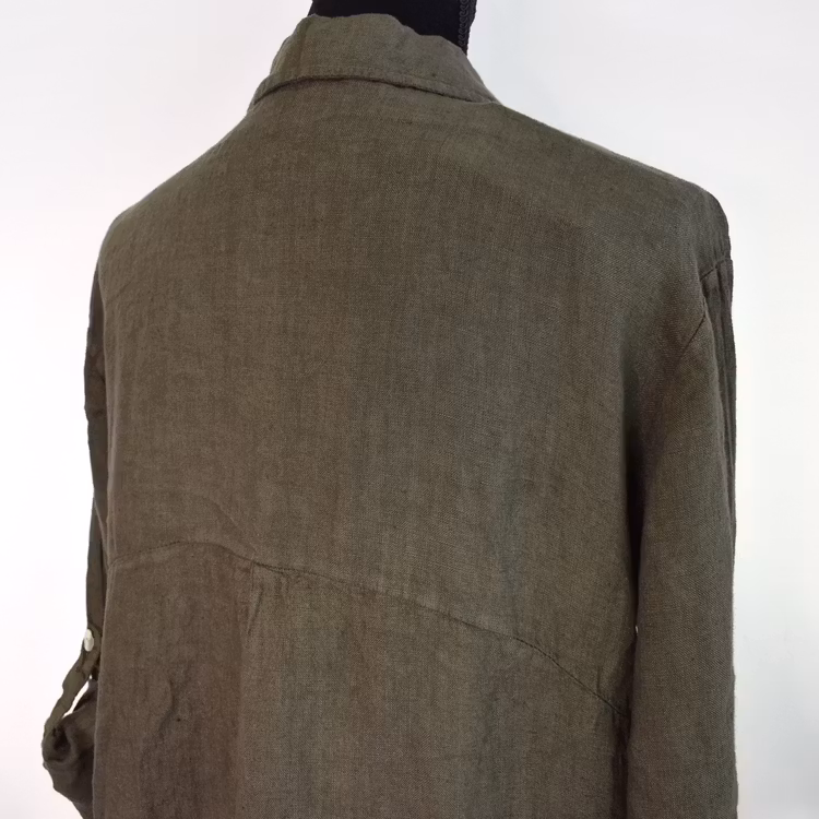 Kort skjortklänning i linne MÖRK KAKI