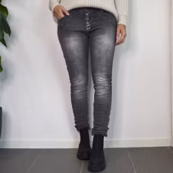 Jeans med dekorativa knappar SLITEN GRÅ - Place du Jour