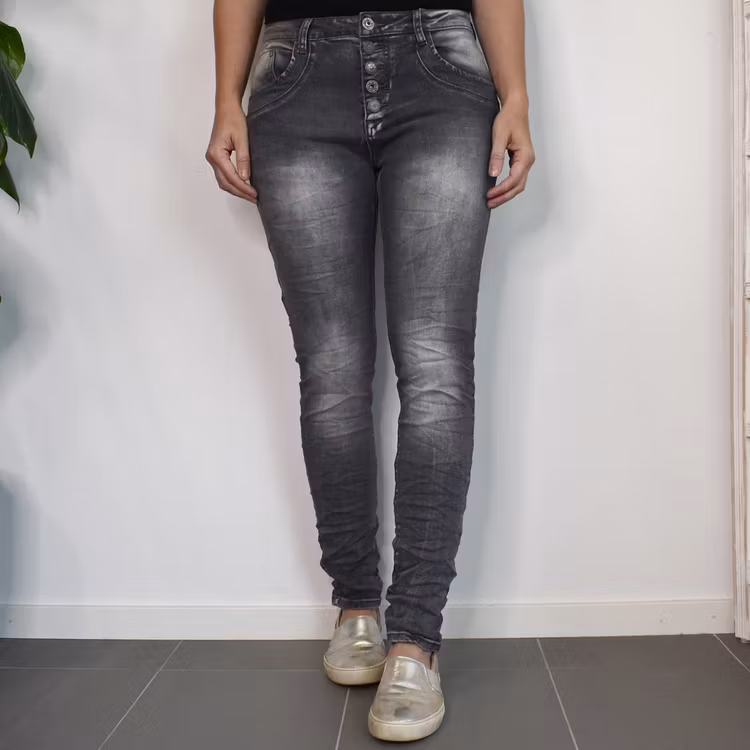 Jeans med dekorativa knappar SLITEN GRÅ - Place du Jour