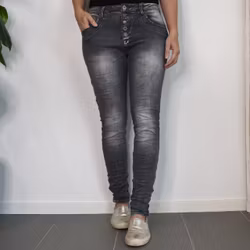 Jeans med dekorativa knappar SLITEN GRÅ - Place du Jour