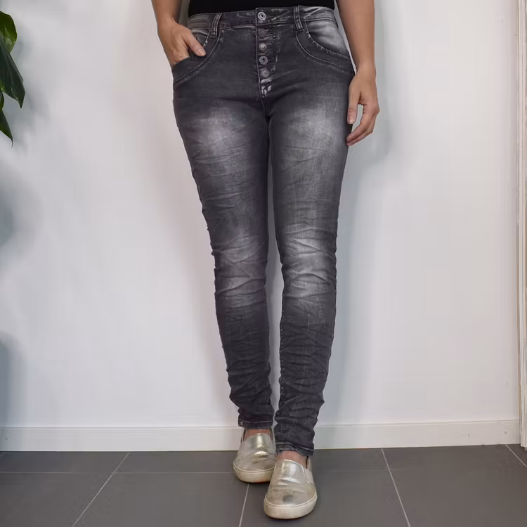 Jeans med dekorativa knappar SLITEN GRÅ - Place du Jour