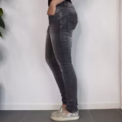 Jeans med dekorativa knappar SLITEN GRÅ - Place du Jour