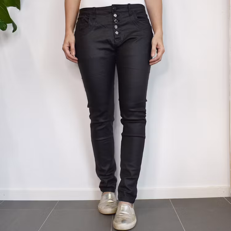 Jeans Vaxade med dekorativa knappar SVART - Place du Jour