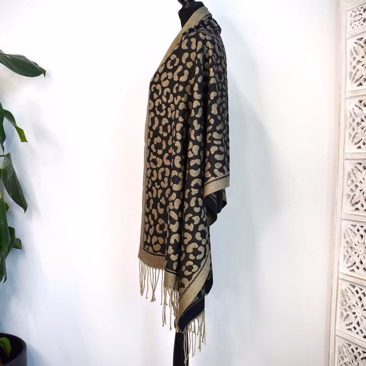 Halsduk med fransar Glitter Leo SVART/GULD