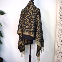 Halsduk med fransar Glitter Leo SVART/GULD