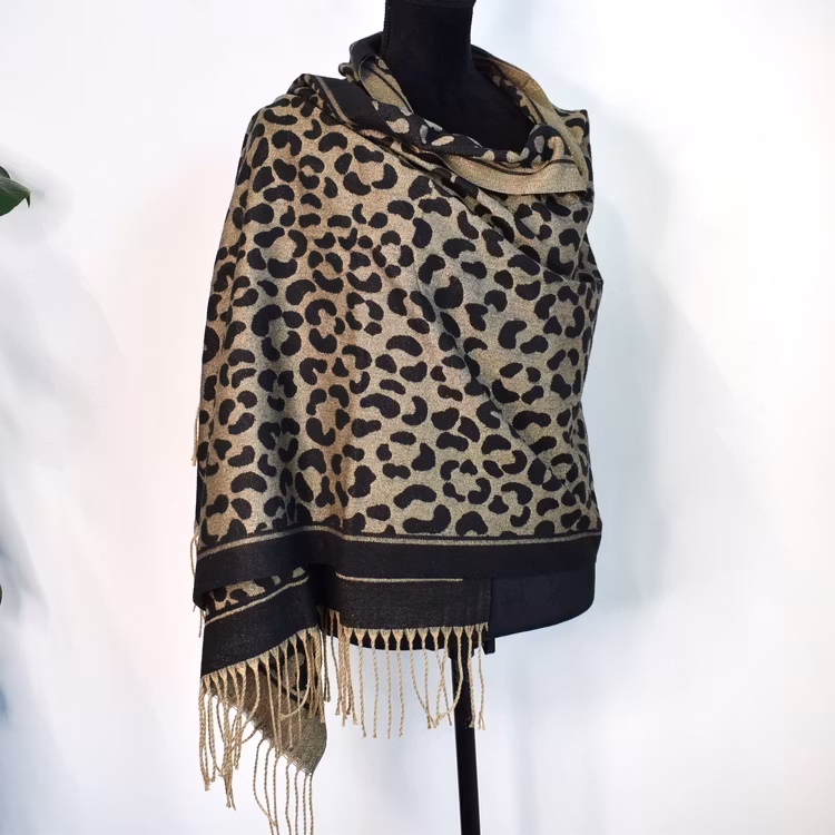 Halsduk med fransar Glitter Leo SVART/GULD