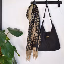 Halsduk med fransar Glitter Leo SVART/GULD