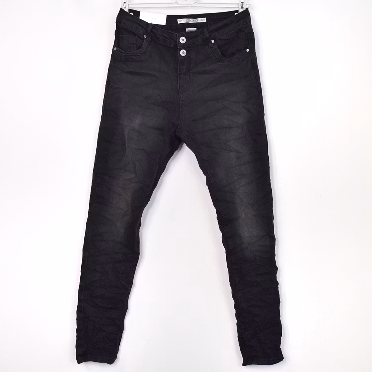 Jeans Jogger med knappar och gylf SLITEN SVART - Newplay