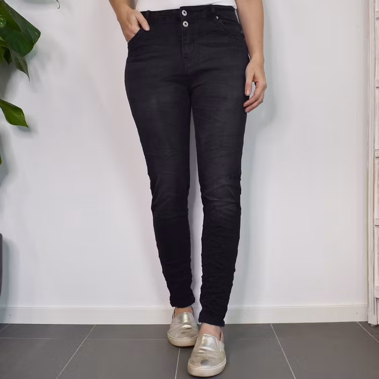 Jeans Jogger med knappar och gylf SLITEN SVART - Newplay