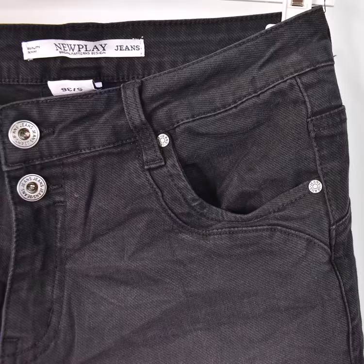 Jeans Jogger med knappar och gylf SLITEN SVART - Newplay