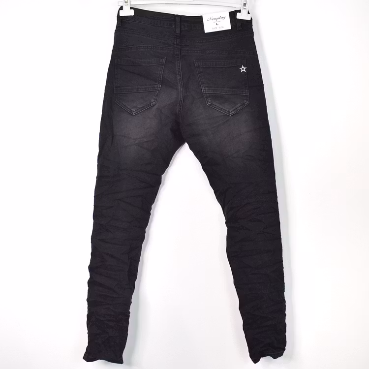 Jeans Jogger med knappar och gylf SLITEN SVART - Newplay