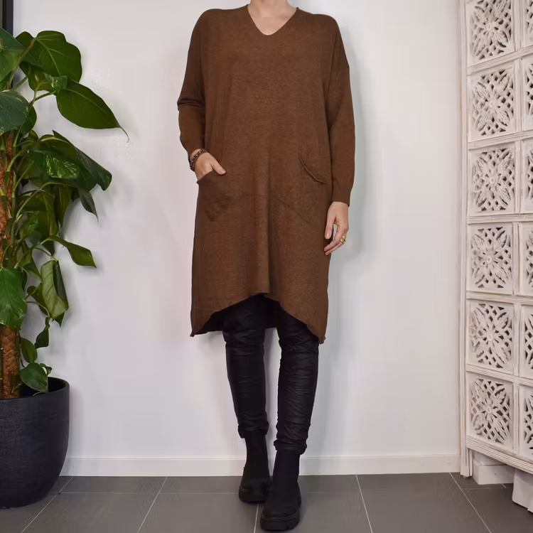 Finstickad klänning/tunika Lovi KAFFE - Mix By Heart