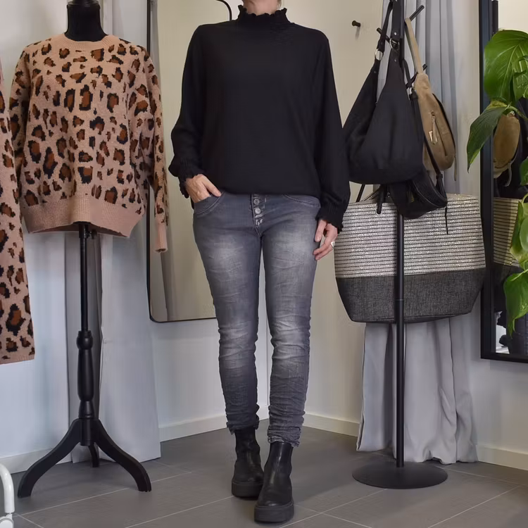 Jeans med dekorativa knappar SLITEN GRÅ - Place du Jour
