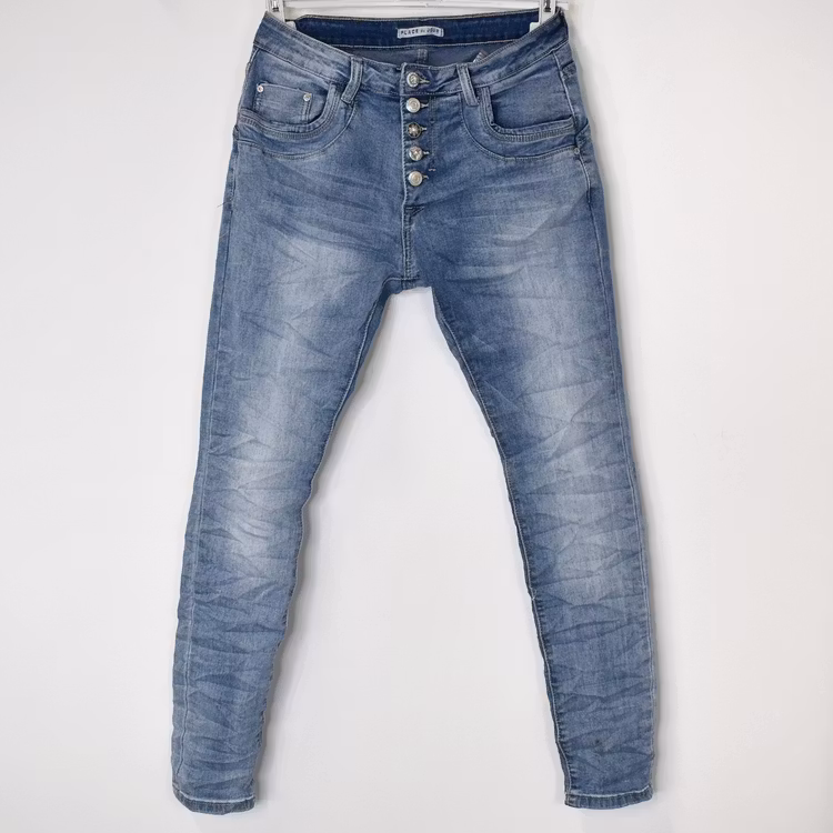 Jeans med dekorativa knappar LJUS BLÅ - Place du Jour