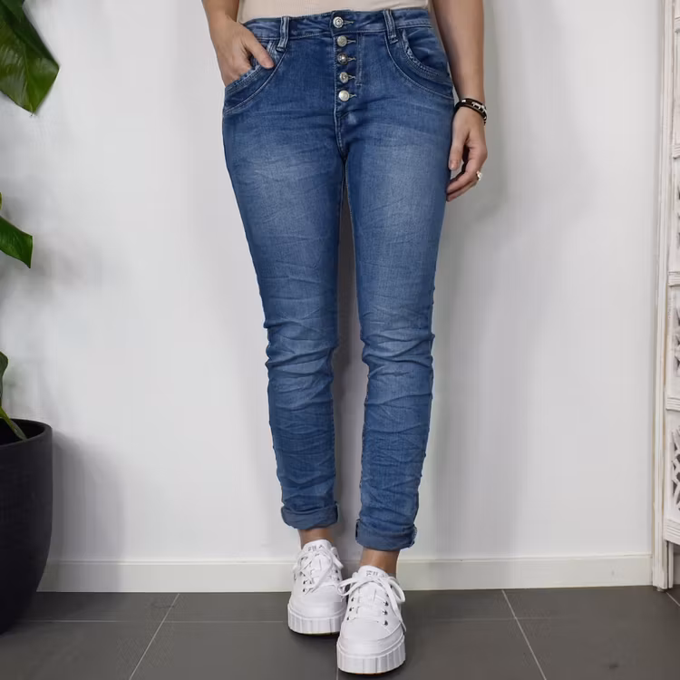 Jeans med dekorativa knappar BLÅ - Place du Jour