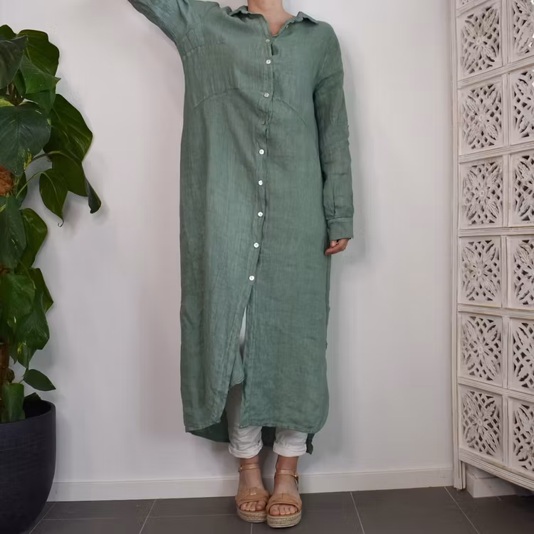Lång skjortklänning i linne OCEAN