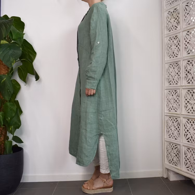 Lång skjortklänning i linne OCEAN
