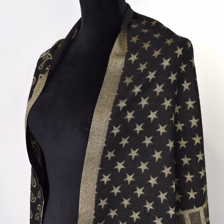 Halsduk med fransar Glitter SVART/GULD