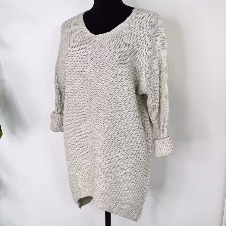 Lång Stickad Tröja Lurex BEIGE