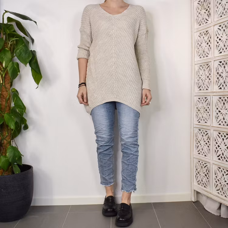 Lång Stickad Tröja Lurex BEIGE