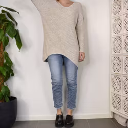 Lång Stickad Tröja Lurex BEIGE