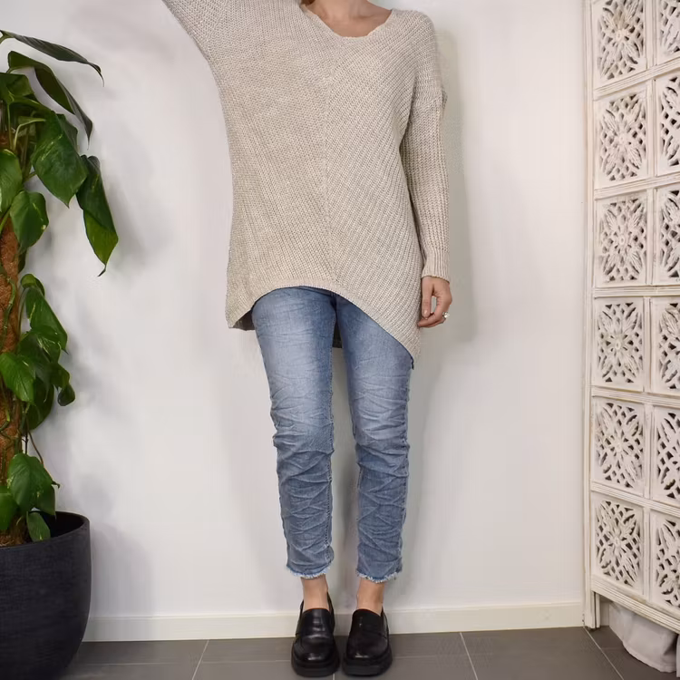Lång Stickad Tröja Lurex BEIGE