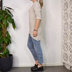 Lång Stickad Tröja Lurex BEIGE