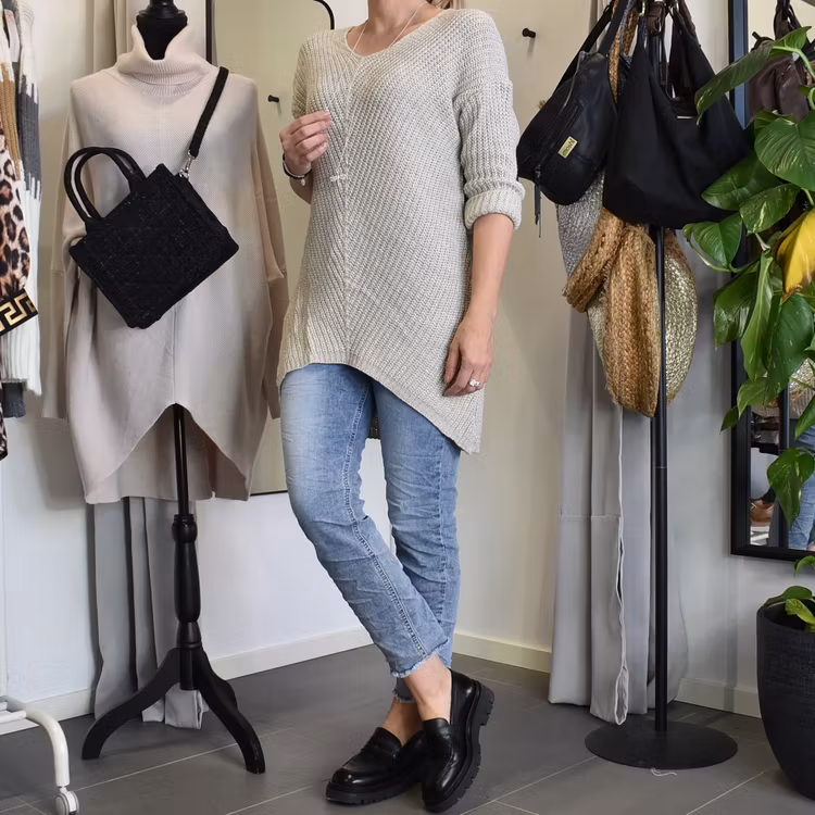 Lång Stickad Tröja Lurex BEIGE