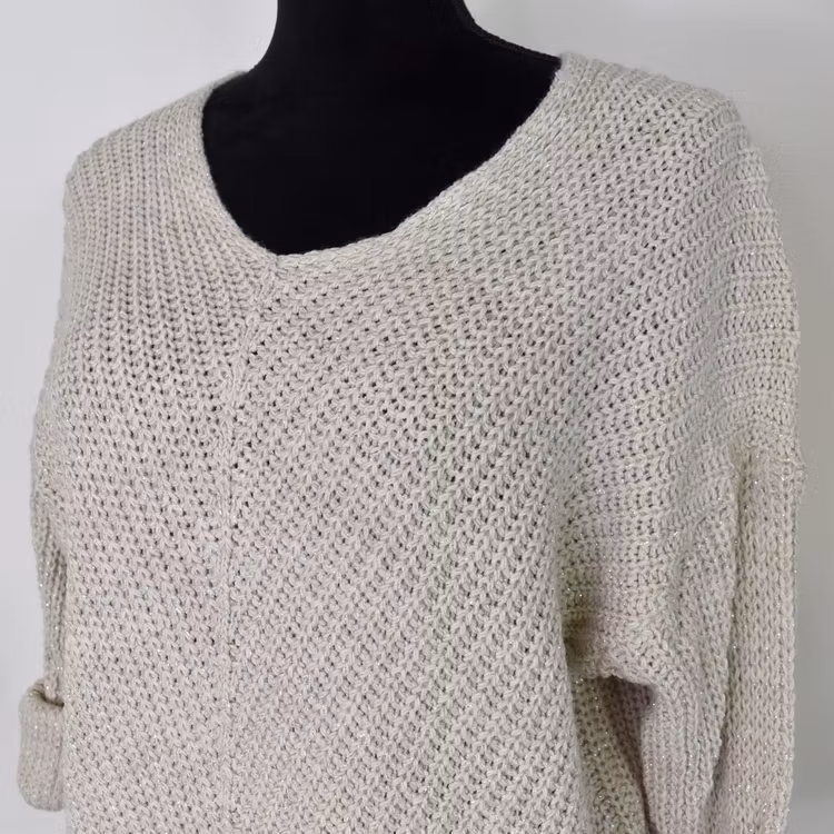 Lång Stickad Tröja Lurex BEIGE