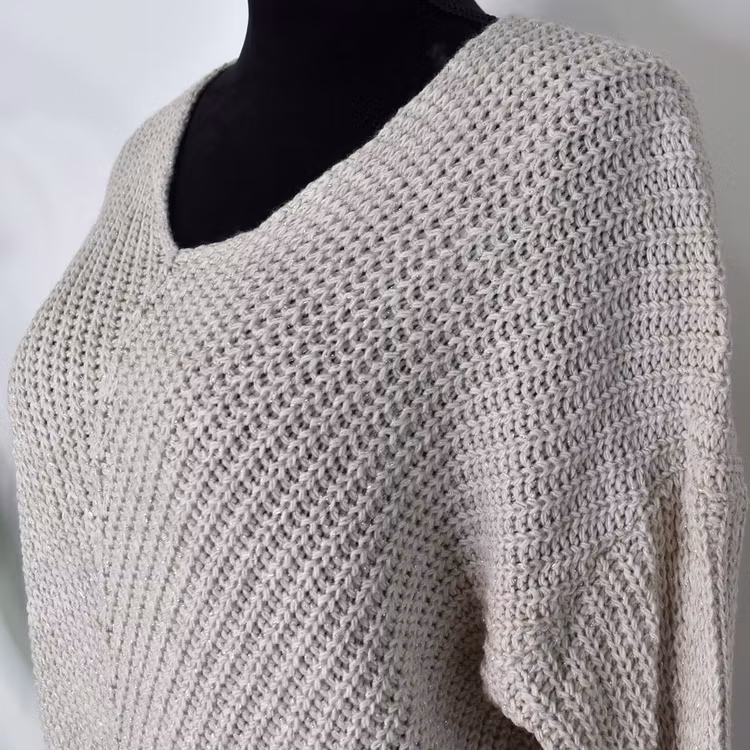 Lång Stickad Tröja Lurex BEIGE