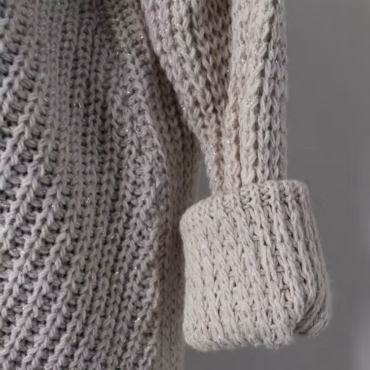 Lång Stickad Tröja Lurex BEIGE