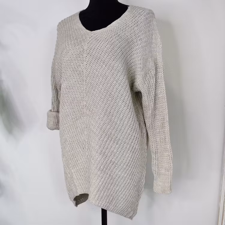 Lång Stickad Tröja Lurex BEIGE
