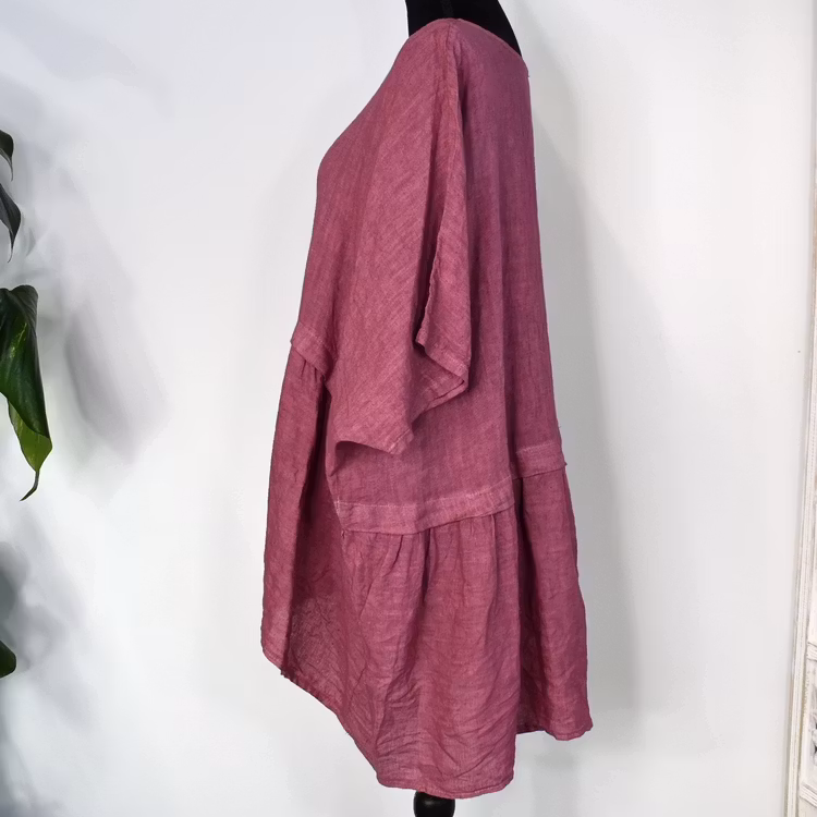 Linnetunika med volang FUSCHIA