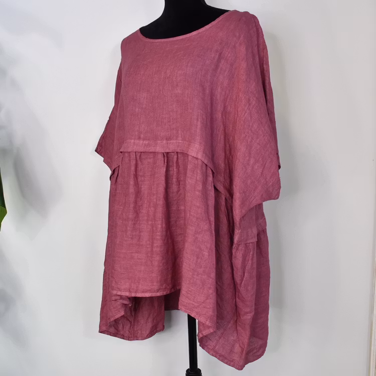 Linnetunika med volang FUSCHIA