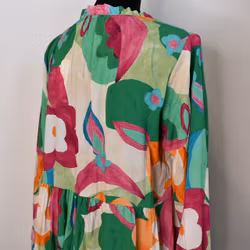 Klänning Storblommig MÖRK GRÖN