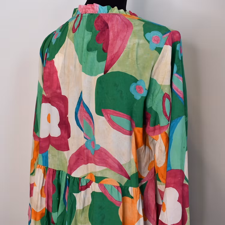 Klänning Storblommig MÖRK GRÖN