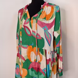 Klänning Storblommig MÖRK GRÖN