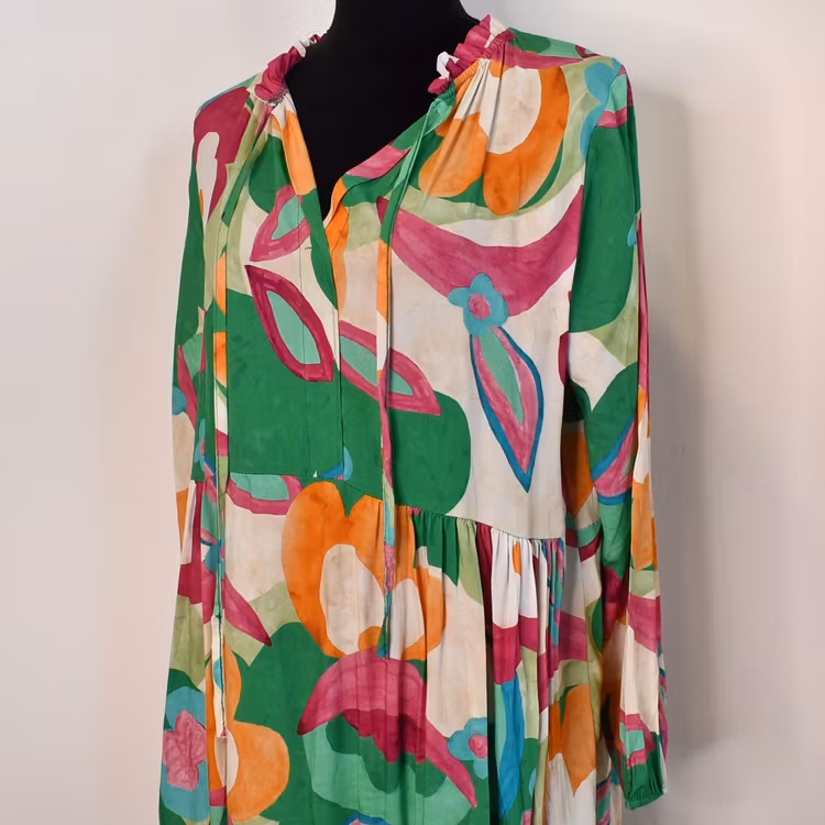 Klänning Storblommig MÖRK GRÖN