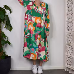 Klänning Storblommig MÖRK GRÖN