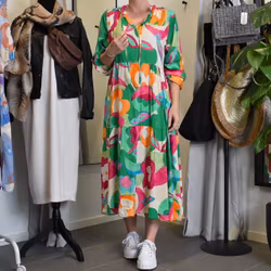 Klänning Storblommig MÖRK GRÖN