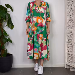 Klänning Storblommig MÖRK GRÖN